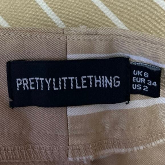 PrettyLittleThing Tan Khaki Beige Striped Patchwork Trouser Dress Pants Size 2 - Picture 5 of 6